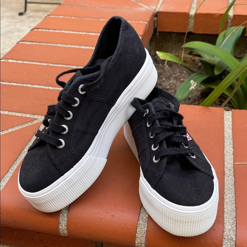 Black Superga Canvas Platform Sneakers